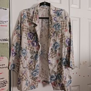 3X$27 Closet Clear VTG Alice Stuart Open Blazer Flower Prnt Cream  M Oversised